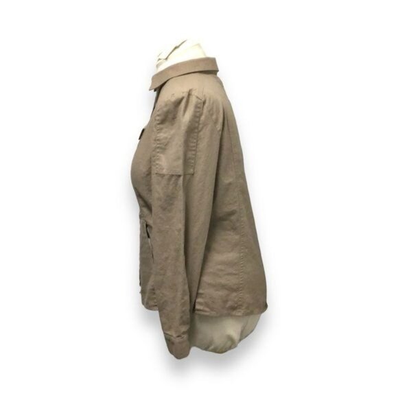 Jamie Sadock Long Sleeve Collar Button Front Linen Blend Shacket, Camel, size L - Picture 2 of 6